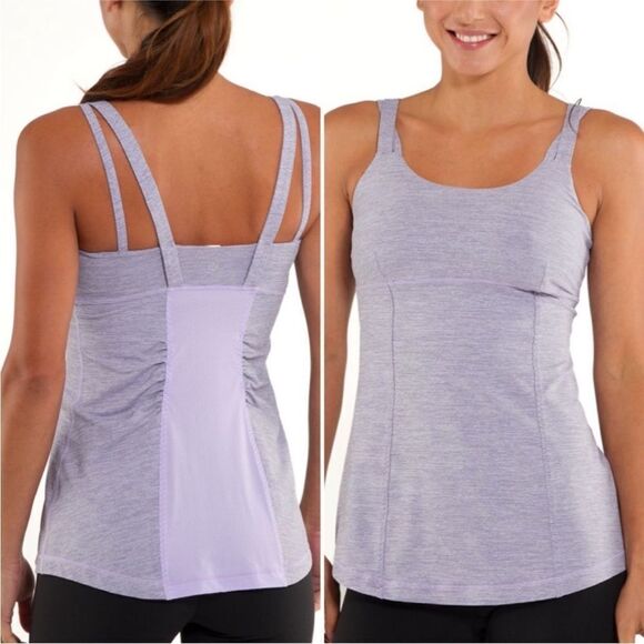 Lululemon Lilac Heathered Coal Wee Stripe/Lilac Active Strength Tank Top - Picture 1 of 10